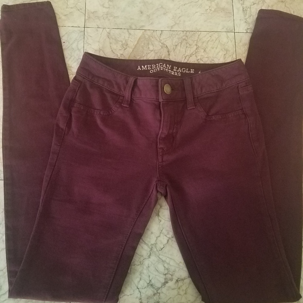 American Eagle Stretch Burgandy Jeggings Sz 0